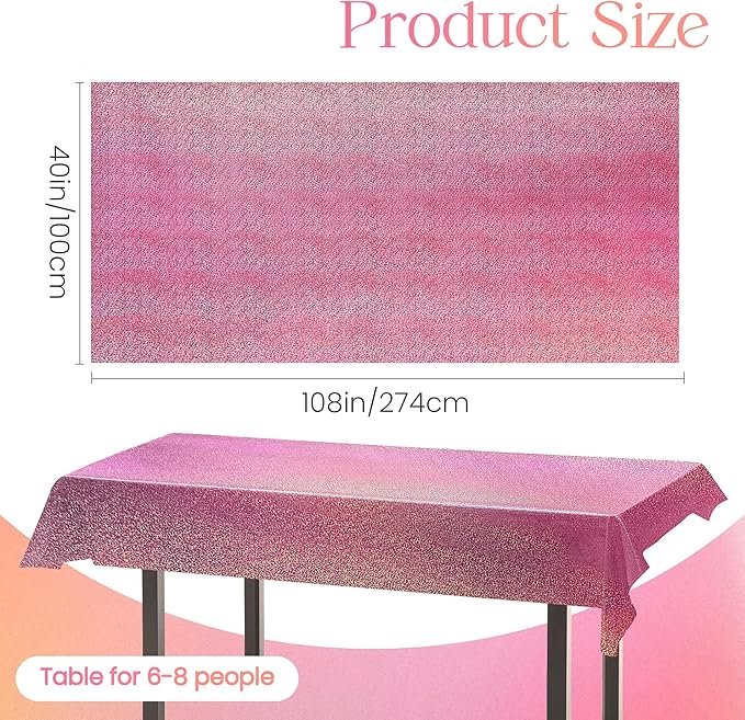 3Pcs Pink Holographic Plastic Tablecloths Laser Table Covers 40" x 108" Foil Disposable Table Cloths for Themed Birthday Party Wedding Christmas Holiday Party Decorations