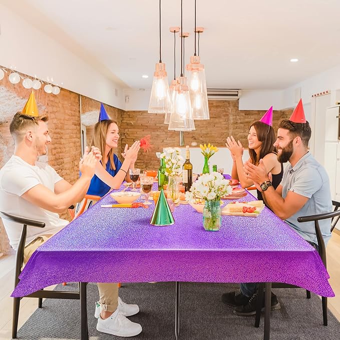 4 pcs Pink&Purple Holographic Party Tablecloths 40" x 108" Laser Sparkly Table Cloths Iridescence Foil Glitter Table Cover for Halloween Wedding Anniversary Baby Shower Birthday Party Supplies