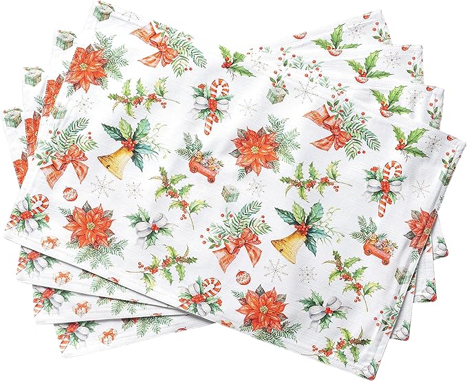 Maison d' Hermine Placemats Set of 4 100% Cotton Washable Cloth Place Mats, Reusable Table Mats for Thanksgiving Christmas Decorations Kitchen Dining Party Wedding Restaurant (Chromo, 13" x 19")