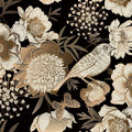 Floral & Birds Peel and Stick Wallpaper Antique Gold Black Self Adhesive Removable Floral Wallpaper for Bedroom Renter Friendly Floral Contact Paper for Bedroom Bathroom Walls Shelf Liner 17.7"x118.1"