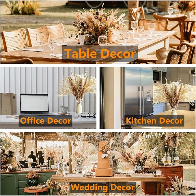 400 PCS Small Boho Pampas Grass, 17" Naturally Dried Pompas, Pampas Grass Decor for Wedding , Boho Party Decorations, Table Decor（Brown and White）