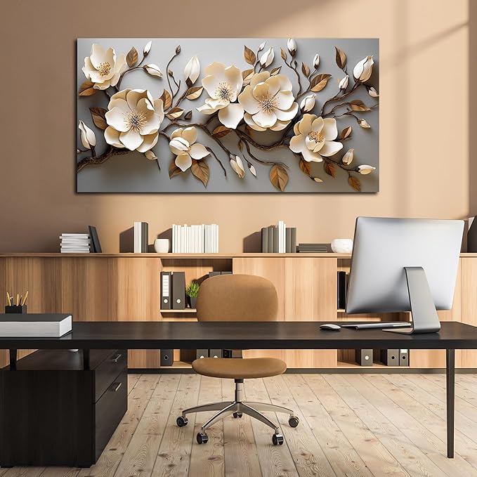 Flower Pictures Wall Art for Bedroom Modern Art Wall Decor for Bedroom White and Gold Canvas Print Wall Art Large Size 29 x 58 Inch