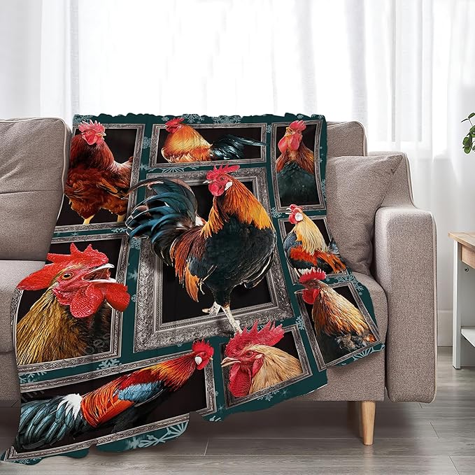 Rooster Throw Blanket - Chicken Farm Animal Gifts and Decor for Girls, Boys, Women, Men, Kids, Adults - Soft Warm Cozy Fleece for Couch, Sofa, Bed 80"x60"