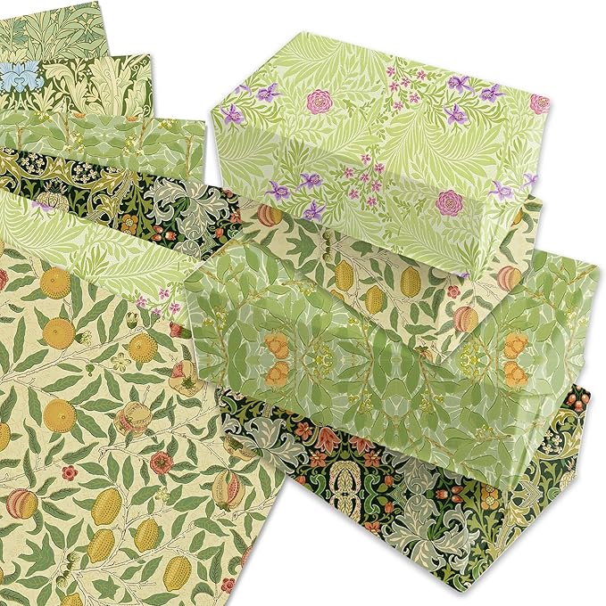 12 Sheets William Morris Wrapping Paper William Morris Gift Wrap Paper Vintage Floral Gift Wrapping Papers Green Vines and Flowers Art Papers for DIY Crafts Birthday Gift Packing Favors, 20x27 Inch
