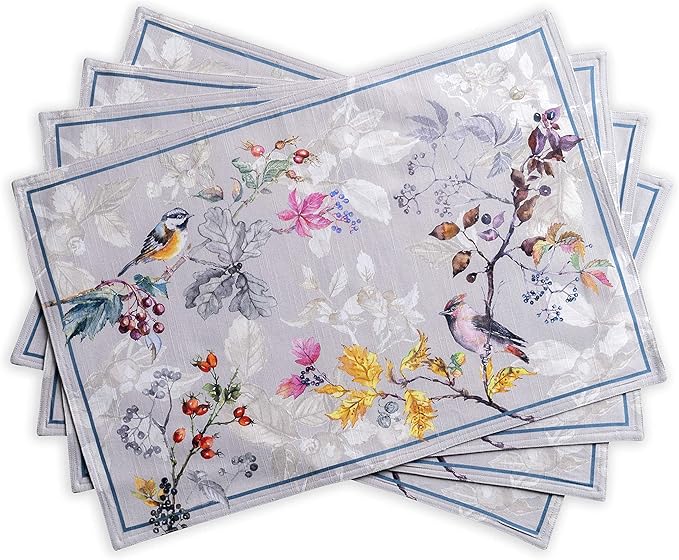 Maison d' Hermine Placemats Set of 4 100% Cotton Washable Cloth Place Mats, Reusable Table Mats for Thanksgiving Christmas Decorations Kitchen Dining Party Wedding (Equinoxe - Grey, 13" x 19")