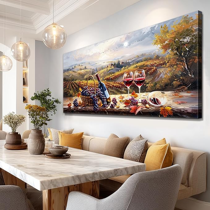 hyidecorart Rustic Wine Glass Large Canvas Wall Art Dining Room Kitchen Still Life Painting Vintage Farmhouse Restaurant Decoration Artwork Prints for Bar Living Room Posters Landscape Wall Decor