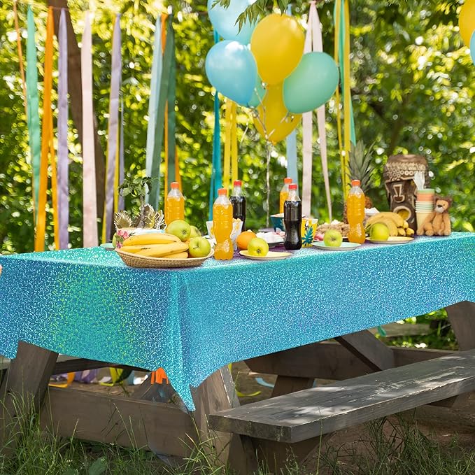 8pcs Blue Holographic Laser Tablecloths 40" x 108" Plastic Table Cloths for Parties Shimmer Shiny Party Decoration for Winter Ocean Princess Birthday Party Wedding Baby Shower Christmas Decor