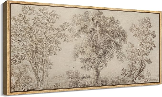 SIGNFORD Extra Large Framed Canvas Print Wall Art Vintage Arboreal Trees in an Etching Illustrations Modern Art Relax/Calm Warm for Living Room, Bedroom, Office - 60"x30"