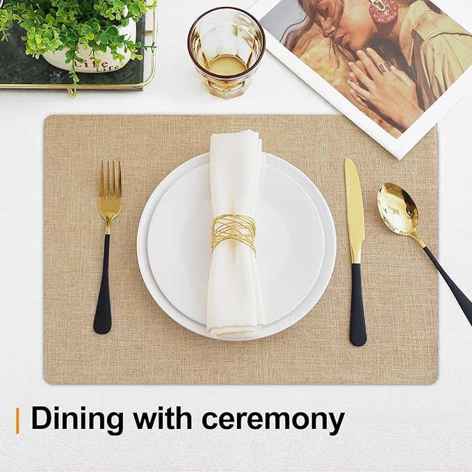 Homaxy Cloths Placemats for Dining Table Set of 4, Heat Resistant Washable Cotton Linen Blend Table Mats, Easy to Clean Place Mats for Indoor Outdoor Party Kitchen Decoration, 13" x 19", Flaxen