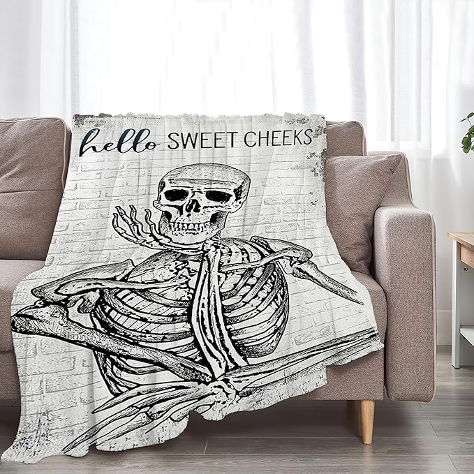 Funny Skull Throw Blanket - Skeleton Gifts & Decor, Soft Warm Cozy Fleece Blanket for Boys, Men, Girls, Women, Kids, Adults - 60"x50"