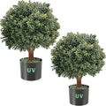26''T 17D'' Artificial Boxwood Topiary Ball for Outdoors, Set of 2 Potted Bushes, Artificial Boxwood Plants for Front