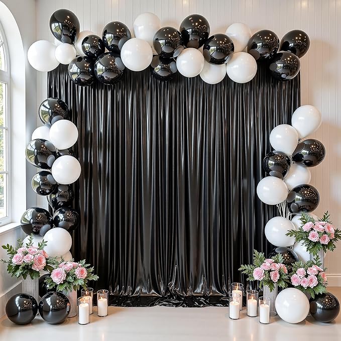 gogoparti 10x10FT Black Sequin Backdrop Curtain - 2 Panels of 5x10FT Wrinkle-Free Glitter Drapes for Photography, Birthdays, Weddings & Graduations