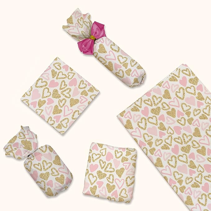 Pro Supply Global Pink and Gold Hearts Printed Tissue Paper for Valentine's Day Gift Bags or Boxes and Wrapping - Bulk Decorative Art Tissue Paper for Packaging and Gifting | 24 Sheets 20" x 30"