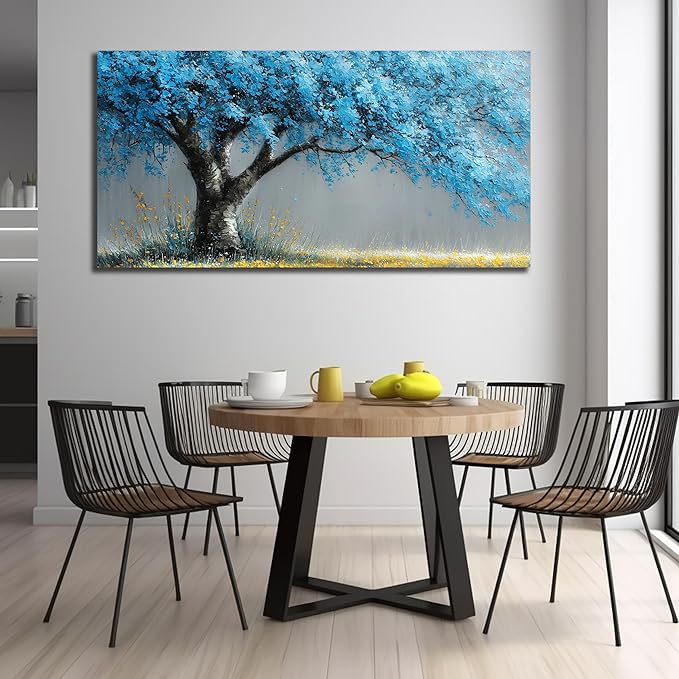 Blue Art Work for Living Room Walls Tree of Life Poster for Bedroom Modern Prints Wall Art for Dining Room Size 29 x 58 Inch