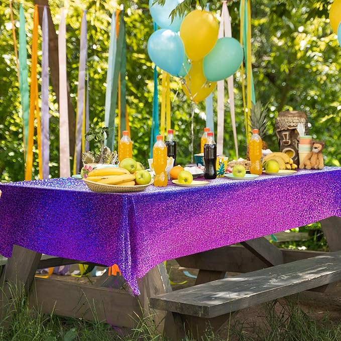 2 pcs Purple Holographic Plastic Tablecloths Laser Table Covers 40" x 108" Foil Disposable Table Cloths for Party Birthday Wedding Christmas Holiday Party Decorations