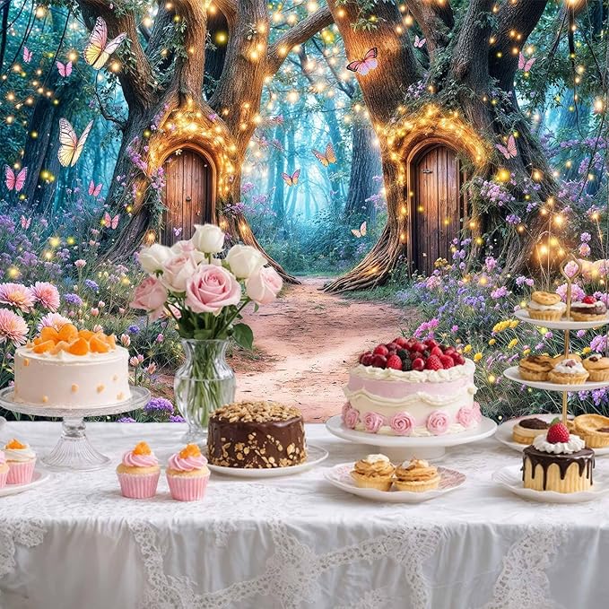 15X10ft Enchanted Forest Backdrop Fairy Enchanted Wonderland Garden Floral Butterfly Photography Background for Kids Girls Baby Shower Birthday Party Decoration Banner Cake Table Photo Booth Props