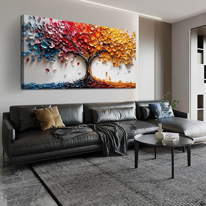 Colorful Tree Wall Pictures for Living Room - Modern Canvas Wall Art for Office - Bedroom Wall Decor for Women Size 29" x 59"