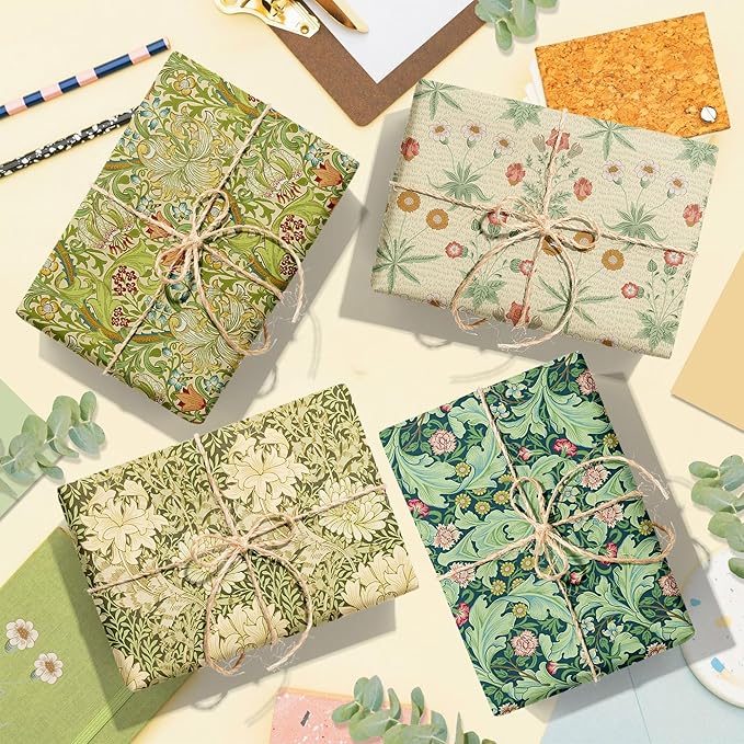 12 Sheets William Morris Wrapping Paper Set William Morris Gift Wrapping Paper 6 Design Green Vines and Flowers Pattern Paper for Flowers Themed Party Wedding Bridal Shower Baby Shower 20'' x 27''