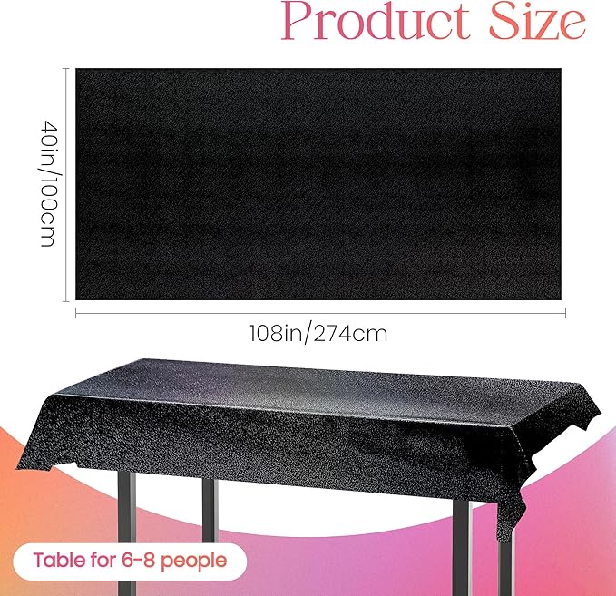 8 Pcs Black Holographic Laser Tablecloths Iridescence Shiny Table Covers 40" x 108" Aqua Foil Rectangle Table cloths for Halloween Baby Shower Undersea Ocean Birthday Party Winner Wedding Party Décor