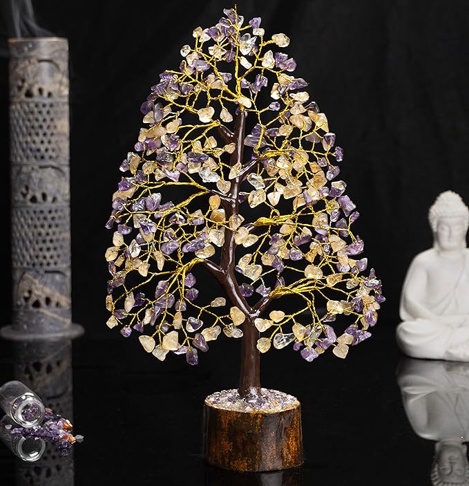 Amethyst & Citrine Crystal Tree of Life - Chakra Tree of Life, Handmade Gemstone Tree, Feng Shui Tree, Crystal Decoration, Money Tree, Spiritual Gift, Healing Crystal Tree, Gem Tree, Chakra Decor