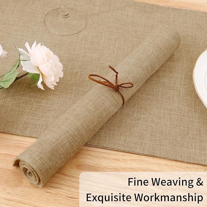 Homaxy Cloths Placemats for Dining Table Set of 4, Heat Resistant Washable Cotton Linen Blend Table Mats, Easy to Clean Place Mats for Indoor Outdoor Party Kitchen Decoration, 13" x 19", Flaxen