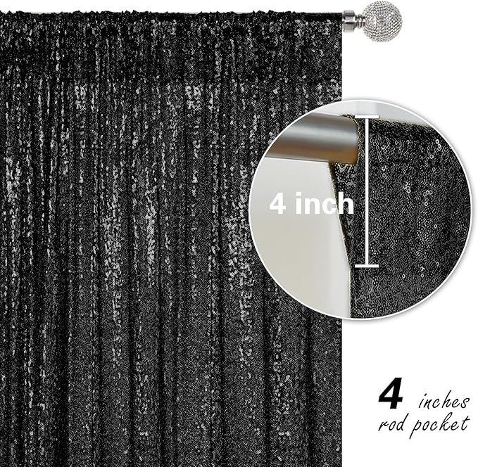 Black Sequin Backdrop Curtain 2 Pieces 2FTx8FT Glitter Photography Backdrop for Party Wedding Birthday Christmas Decorations
