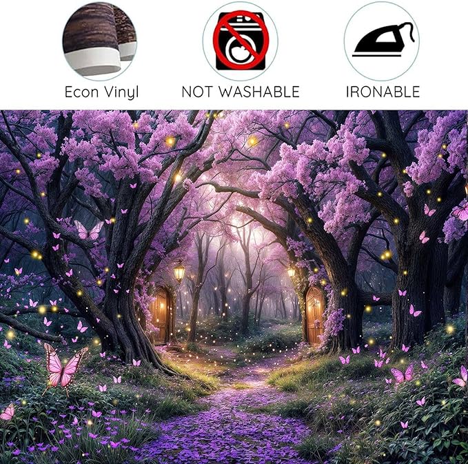 15X10ft Enchanted Forest Backdrop Fairy Tale Purple Wonderland Garden Tree House Floral Butterfly Photography Background for Kids Girl Baby Shower Birthday Party Decoration Banner Booth Props