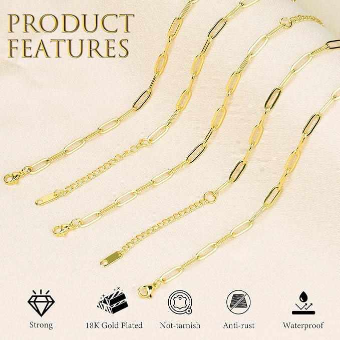 Starry 30pcs Gold Charm Bracelet Making kit 6.3Inch 18k Gold Plated Paperclip Chains Adjustable Bracelets with Lobster Clasps for DIY Women Jewelry Findings Bracelet Making Supplies Accessories