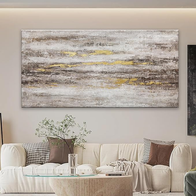 YISXINOAG Large Abstract Wall Art For Living Room Brown And White Wall Art Eclectic Decor Artwork Canvas Art Wall Decor For Dinning Room Bedroom Hotel Office Kitchen Ready To Hang 29x58 In