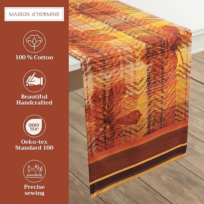 Maison d' Hermine Table Runner 100% Cotton Double Layer Table Runners 108 inches Long for Thanksgiving Christmas Decorations Home Kitchen Dining Party Wedding (Thanksgiving Tartan, 14.5" x 108")