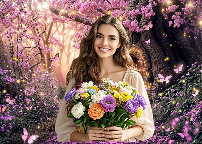 5X3ft Enchanted Forest Backdrop Fairy Tale Purple Garden Wonderland Tree House Floral Background for Kids Girl Baby Shower Birthday Party Decoration Banner Cake Table Photo Booth Props