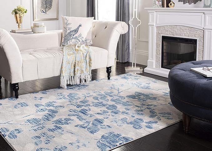 SAFAVIEH Evoke Collection Area Rug - 9' x 12', Grey & Light Blue, Floral Design, Non-Shedding & Easy Care, Ideal for High Traffic Areas in Living Room, Bedroom (EVK236J)