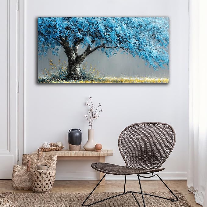 Tree of Life Canvas Wall Art for Living Room Blue Pictures Wall Decor for Office Tree Wall Art for Bedroom Size 20 x 40 Inch