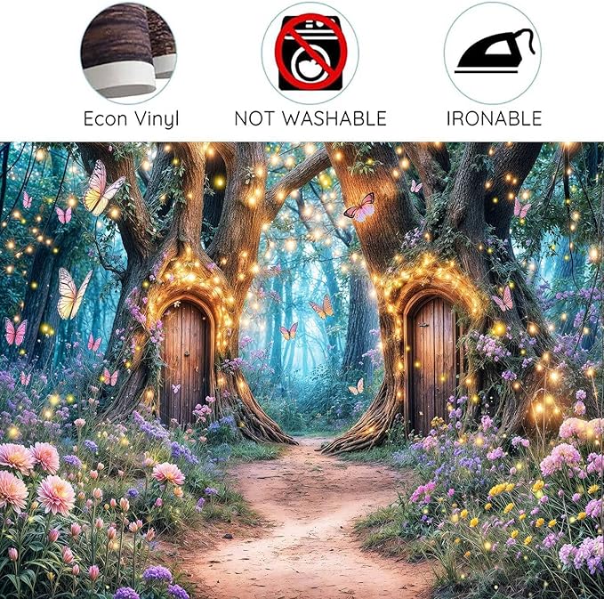 15X10ft Enchanted Forest Backdrop Fairy Enchanted Wonderland Garden Floral Butterfly Photography Background for Kids Girls Baby Shower Birthday Party Decoration Banner Cake Table Photo Booth Props