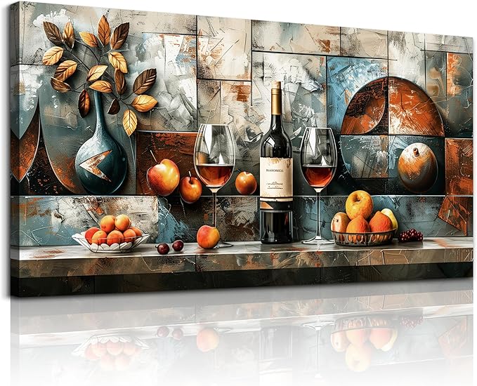 hyidecorart Large Wall Art For Kitchen Wall Decor For Living Room Dining Room Decorations Still Life Wine Glass Fruit Canvas Prints Painting Restaurant Posters Modern Stretched Artwork Home Decor