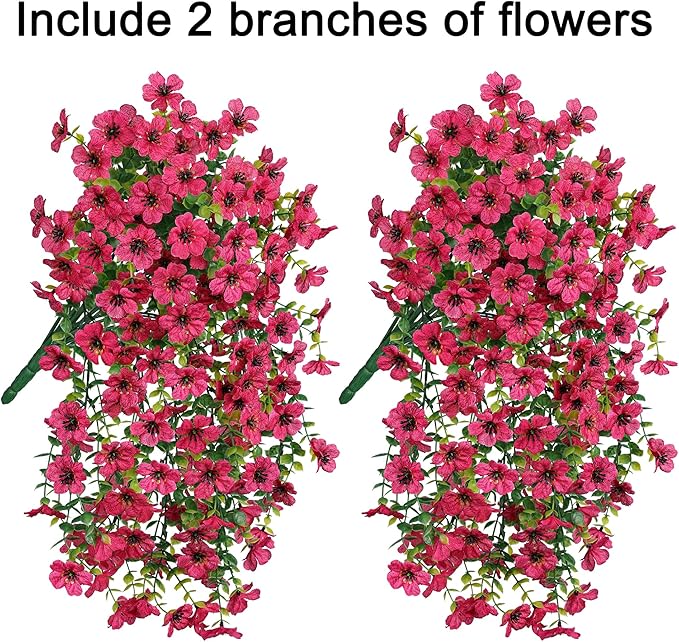 INSPRING Artificial Faux Outdoor Outside Flowers Plants, 2 PCS Fake Silk UV Resistant Look Real Hotpink Daisy Trailing Vines for Front Door Porch Planter Urn Patio Balcony Decoration