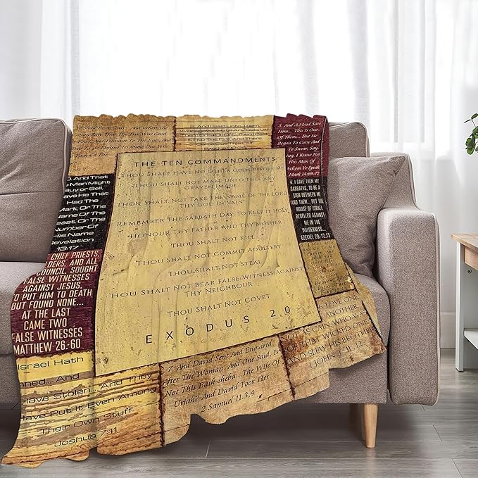 Christian Bible Blanket 10 Commandments Throw Blanket Christian Gifts and Decor Religious Bible Verse Blanket for Women Men Kids Adults Soft Warm Cozy Fleece Blanket for Couch Sofa Bed 80"x60"