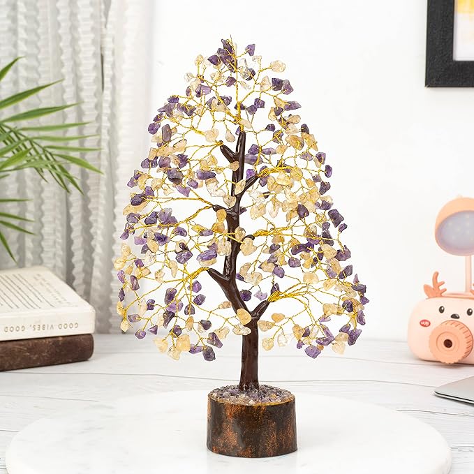 Amethyst & Citrine Crystal Tree of Life - Chakra Tree of Life, Handmade Gemstone Tree, Feng Shui Tree, Crystal Decoration, Money Tree, Spiritual Gift, Healing Crystal Tree, Gem Tree, Chakra Decor
