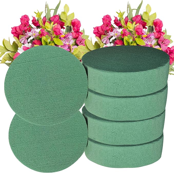 Lageza Pack of 6 Round Floral Foam Blocks (4.5” X1.5”) Dry & Wet Green Flower Foam Blocks for Fresh & Artificial Flower Arrangements, Party Decorations, Florist Supplies (Size: 4.5 Inch)