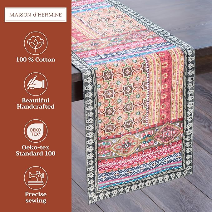 Maison d' Hermine Table Runner 100% Cotton Double Layer Table Runners 72 inches Long for Thanksgiving Christmas Decorations Home Kitchen Dining Party Wedding (Ispahan, 14.5" x 72")