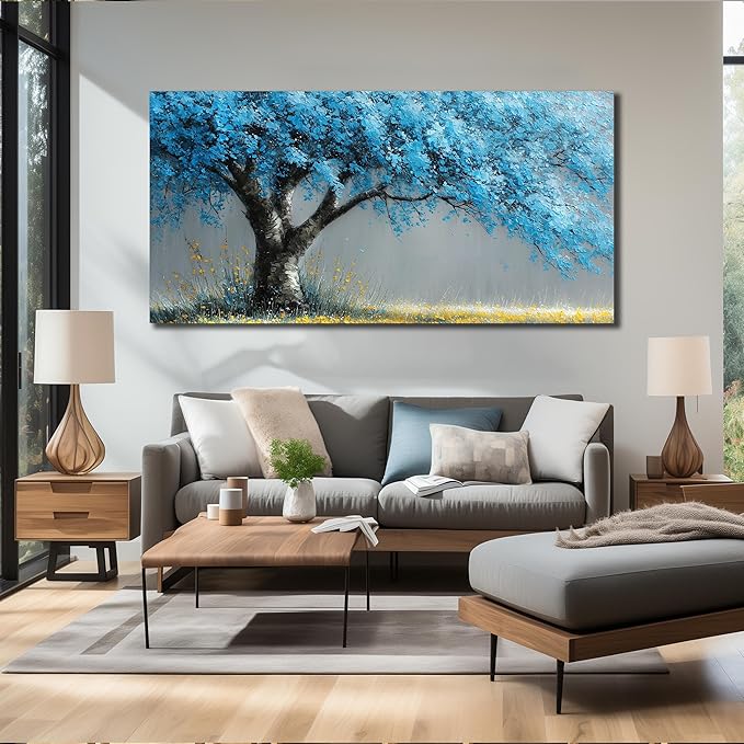 Blue Art Work for Living Room Walls Tree of Life Poster for Bedroom Modern Prints Wall Art for Dining Room Size 29 x 58 Inch
