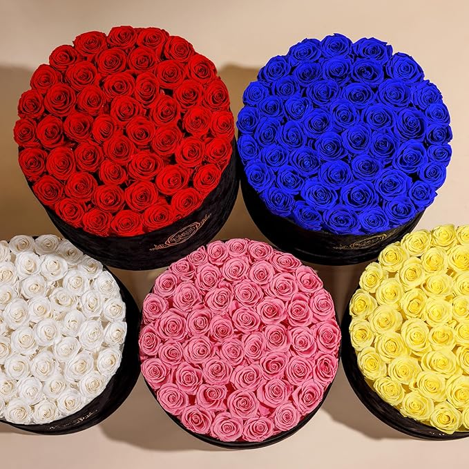 47 Flowers in a Luxury Suede Box, Birthday Gifts for Women, Preserved Flowers, Mothers Day Roses Gift for Mom, Pure White