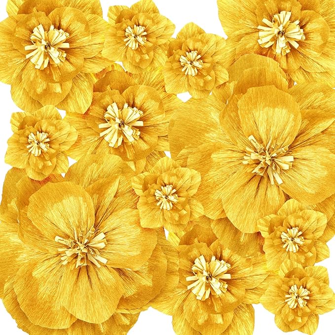 Giant Paper Flowers Artificial Large Paper Flower Decoration for Handcrafted Wall Backdrop Christmas Mexican Wedding Graduation Bridal Shower Birthday Party Supplies(Gold,12 Pcs)