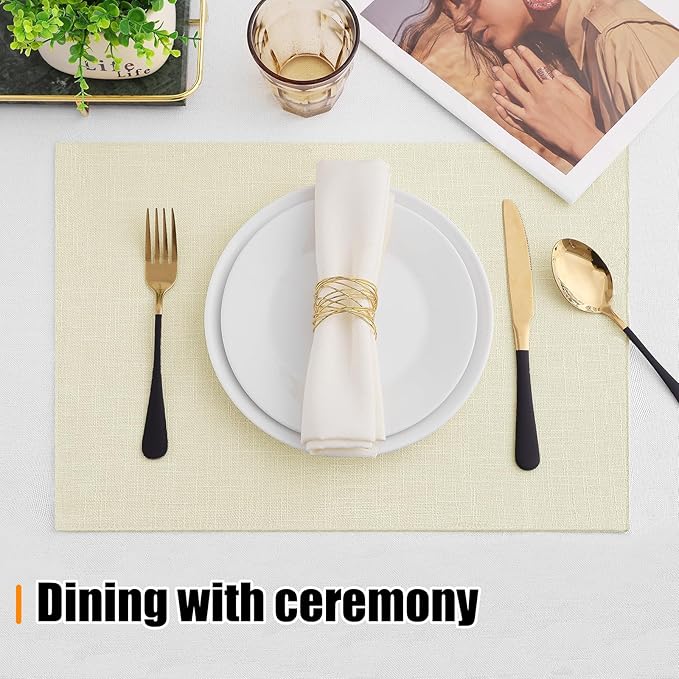 Homaxy Cloths Placemats for Dining Table Set of 6, Heat Resistant Washable Cotton Linen Blend Table Mats, Easy to Clean Place Mats for Indoor Outdoor Party Kitchen Decoration, 13" x 19", Cream