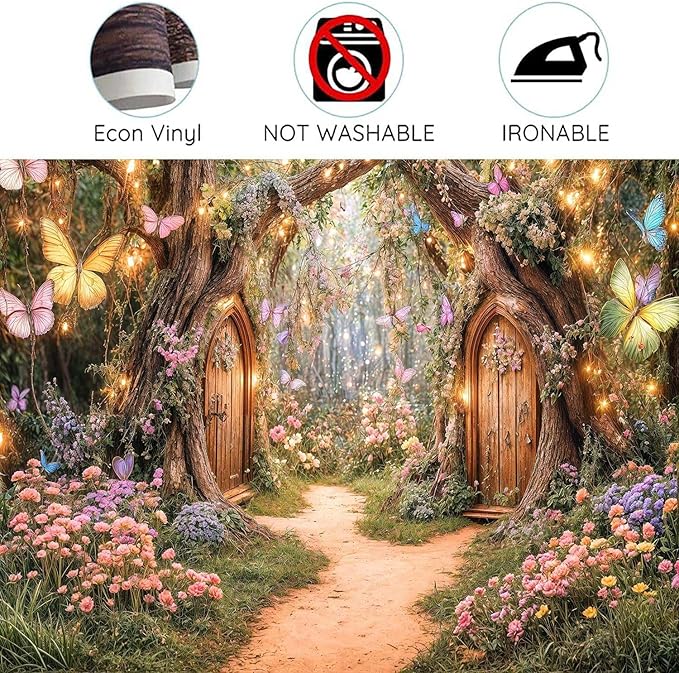 7X5ft Enchanted Forest Backdrop Fairy Tale Magic Garden Wonderland Floral Butterfly Photography Background for Kids Girls Baby Shower Birthday Party Decoration Cake Table Photo Booth Props