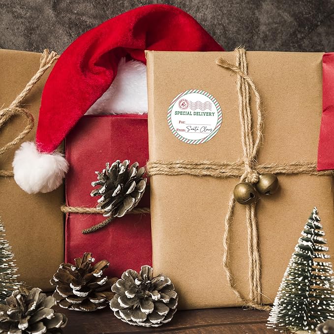 Christmas Gifts Tags Stickers from Santa, 30 Pcs Christmas Name Tags for Gifts, 2.5x2.5 Inch Holiday Presents Sticker Labels, Festive Chrismas Name Tag for Gift Wrapping Bags Classroom-D06