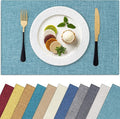 Homaxy Cloths Placemats for Dining Table Set of 4, Heat Resistant Washable Cotton Linen Blend Table Mats, Easy to Clean Place Mats for Indoor Outdoor Party Kitchen Decoration, 13" x 19", Aqua