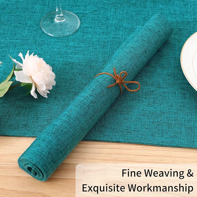 Homaxy Cloths Placemats for Dining Table Set of 4, Heat Resistant Washable Cotton Linen Blend Table Mats, Easy to Clean Place Mats for Indoor Outdoor Party Kitchen Decoration, 13" x 19", Teal