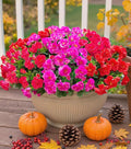 Ivydale Artificial Faux Outdoor Flowers Plants for Fall Decor, Fake Silk Colorful Camellia UV Resistant Look Real for Planter Outside Porch Patio Balcony Garden Yard Home Decoration, 3 Large Bundles