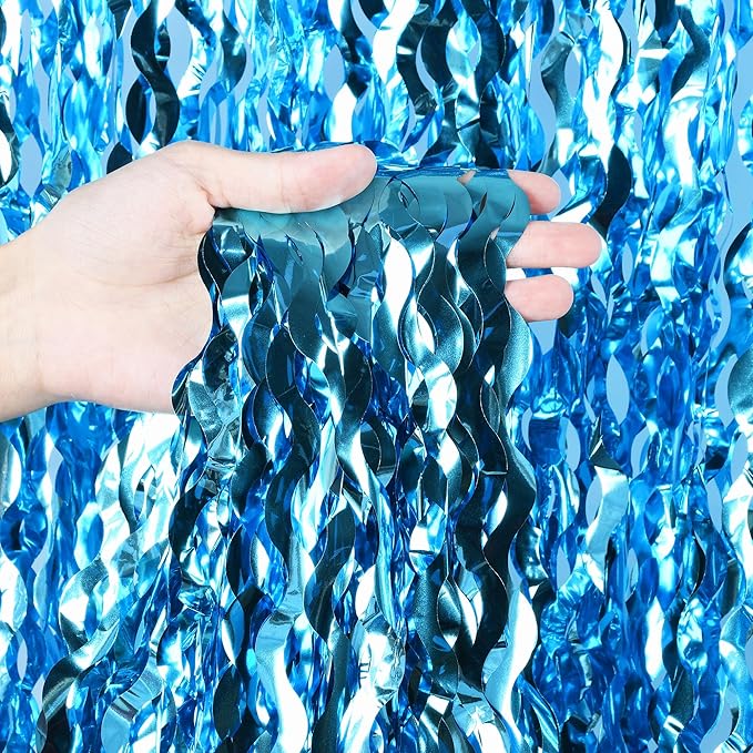 Wavy Blue Streamers Party Backdrop - GREATRIL Fringe Curtain for Pool Party/Birthdays/VBS/Beach/Under Sea - 3.2ft X 6.5ft - 2 Packs